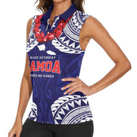 Samoa Black Saturday Women Sleeveless Polo Shirt Samoa mo Samoa with Blue Ula Fala