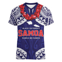 Samoa Black Saturday Women V-Neck T-Shirt Samoa mo Samoa with Blue Ula Fala