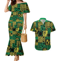 Cook Islands Mere Kiritimiti Couples Matching Mermaid Dress and Hawaiian Shirt Pacific Patchwork Xmas Vibes - Polynesian Pride