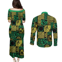 Cook Islands Mere Kiritimiti Couples Matching Puletasi and Long Sleeve Button Shirt Pacific Patchwork Xmas Vibes LT9 - Polynesian Pride