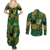 Cook Islands Mere Kiritimiti Couples Matching Summer Maxi Dress and Long Sleeve Button Shirt Pacific Patchwork Xmas Vibes LT9 - Polynesian Pride