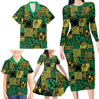 Cook Islands Mere Kiritimiti Family Matching Long Sleeve Bodycon Dress and Hawaiian Shirt Pacific Patchwork Xmas Vibes - Polynesian Pride