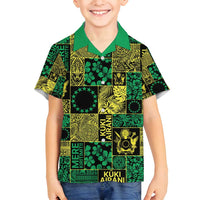 Cook Islands Mere Kiritimiti Family Matching Long Sleeve Bodycon Dress and Hawaiian Shirt Pacific Patchwork Xmas Vibes LT9 Son's Shirt Green - Polynesian Pride