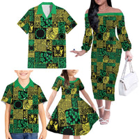 Cook Islands Mere Kiritimiti Family Matching Off The Shoulder Long Sleeve Dress and Hawaiian Shirt Pacific Patchwork Xmas Vibes LT9 - Polynesian Pride