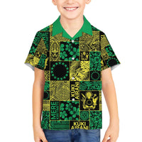 Cook Islands Mere Kiritimiti Family Matching Off The Shoulder Long Sleeve Dress and Hawaiian Shirt Pacific Patchwork Xmas Vibes LT9 Son's Shirt Green - Polynesian Pride