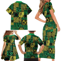 Cook Islands Mere Kiritimiti Family Matching Short Sleeve Bodycon Dress and Hawaiian Shirt Pacific Patchwork Xmas Vibes - Polynesian Pride