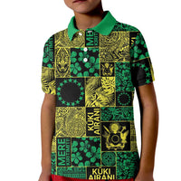 Cook Islands Mere Kiritimiti Kid Polo Shirt Pacific Patchwork Xmas Vibes - Polynesian Pride