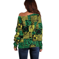 Cook Islands Mere Kiritimiti Off Shoulder Sweater Pacific Patchwork Xmas Vibes - Polynesian Pride