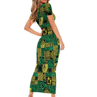 Cook Islands Mere Kiritimiti Short Sleeve Bodycon Dress Pacific Patchwork Xmas Vibes - Polynesian Pride