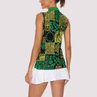 Cook Islands Mere Kiritimiti Women Sleeveless Polo Shirt Pacific Patchwork Xmas Vibes - Polynesian Pride