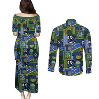 Solomon Islands Meri Kirihimete Couples Matching Puletasi and Long Sleeve Button Shirt Pacific Patchwork Xmas Vibes LT9 - Polynesian Pride