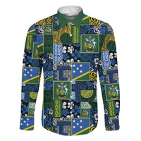 Solomon Islands Meri Kirihimete Family Matching Off The Shoulder Long Sleeve Dress and Hawaiian Shirt Pacific Patchwork Xmas Vibes LT9 Dad's Shirt - Long Sleeve Blue - Polynesian Pride