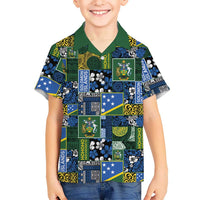 Solomon Islands Meri Kirihimete Family Matching Off The Shoulder Long Sleeve Dress and Hawaiian Shirt Pacific Patchwork Xmas Vibes LT9 Son's Shirt Blue - Polynesian Pride