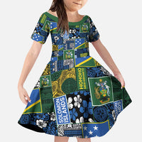 Solomon Islands Meri Kirihimete Family Matching Off Shoulder Maxi Dress and Hawaiian Shirt Pacific Patchwork Xmas Vibes - Polynesian Pride