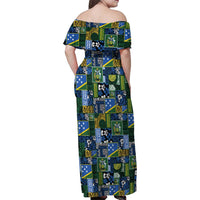 Solomon Islands Meri Kirihimete Family Matching Off Shoulder Maxi Dress and Hawaiian Shirt Pacific Patchwork Xmas Vibes - Polynesian Pride