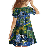 Solomon Islands Meri Kirihimete Family Matching Off Shoulder Short Dress and Hawaiian Shirt Pacific Patchwork Xmas Vibes - Polynesian Pride
