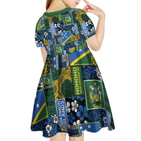 Solomon Islands Meri Kirihimete Kid Short Sleeve Dress Pacific Patchwork Xmas Vibes - Polynesian Pride