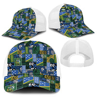 Solomon Islands Meri Kirihimete Mesh Trucker Cap Pacific Patchwork Xmas Vibes - Polynesian Pride