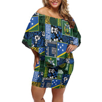 Solomon Islands Meri Kirihimete Off Shoulder Short Dress Pacific Patchwork Xmas Vibes - Polynesian Pride