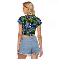 Solomon Islands Meri Kirihimete Raglan Cropped T Shirt Pacific Patchwork Xmas Vibes - Polynesian Pride
