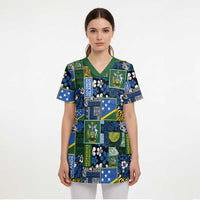 Solomon Islands Meri Kirihimete Scrub Top Pacific Patchwork Xmas Vibes - Polynesian Pride