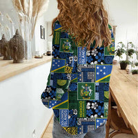 Solomon Islands Meri Kirihimete Women Casual Shirt Pacific Patchwork Xmas Vibes - Polynesian Pride