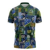 Solomon Islands Meri Kirihimete Zipper Polo Shirt Pacific Patchwork Xmas Vibes - Polynesian Pride