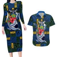 Solomon Islands Meri Kirihimete Couples Matching Long Sleeve Bodycon Dress and Hawaiian Shirt Funny Santa Riding Shark LT9 Blue - Polynesian Pride