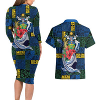 Solomon Islands Meri Kirihimete Couples Matching Long Sleeve Bodycon Dress and Hawaiian Shirt Funny Santa Riding Shark LT9 - Polynesian Pride