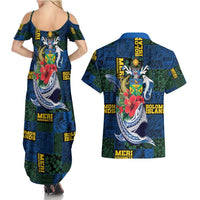Solomon Islands Meri Kirihimete Couples Matching Summer Maxi Dress and Hawaiian Shirt Funny Santa Riding Shark LT9 - Polynesian Pride