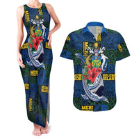 Solomon Islands Meri Kirihimete Couples Matching Tank Maxi Dress and Hawaiian Shirt Funny Santa Riding Shark LT9 Blue - Polynesian Pride