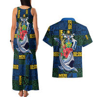 Solomon Islands Meri Kirihimete Couples Matching Tank Maxi Dress and Hawaiian Shirt Funny Santa Riding Shark - Polynesian Pride