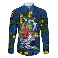 Solomon Islands Meri Kirihimete Family Matching Mermaid Dress and Hawaiian Shirt Funny Santa Riding Shark LT9 Dad's Shirt - Long Sleeve Blue - Polynesian Pride