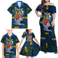 Solomon Islands Meri Kirihimete Family Matching Off Shoulder Maxi Dress and Hawaiian Shirt Funny Santa Riding Shark LT9 - Polynesian Pride