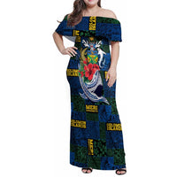 Solomon Islands Meri Kirihimete Family Matching Off Shoulder Maxi Dress and Hawaiian Shirt Funny Santa Riding Shark LT9 Mom's Dress Blue - Polynesian Pride