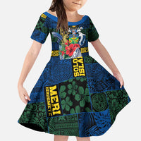 Solomon Islands Meri Kirihimete Family Matching Off Shoulder Short Dress and Hawaiian Shirt Funny Santa Riding Shark LT9 Daughter's Dress Blue - Polynesian Pride