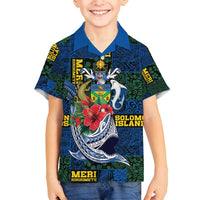 Solomon Islands Meri Kirihimete Family Matching Off Shoulder Short Dress and Hawaiian Shirt Funny Santa Riding Shark LT9 Son's Shirt Blue - Polynesian Pride