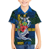 Solomon Islands Meri Kirihimete Family Matching Tank Maxi Dress and Hawaiian Shirt Funny Santa Riding Shark LT9 Son's Shirt Blue - Polynesian Pride