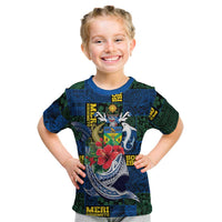 Solomon Islands Meri Kirihimete Kid T Shirt Funny Santa Riding Shark - Polynesian Pride