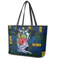 Solomon Islands Meri Kirihimete Leather Tote Bag Funny Santa Riding Shark - Polynesian Pride