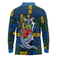 Solomon Islands Meri Kirihimete Long Sleeve Polo Shirt Funny Santa Riding Shark - Polynesian Pride