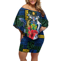 Solomon Islands Meri Kirihimete Off Shoulder Short Dress Funny Santa Riding Shark - Polynesian Pride
