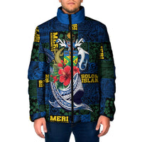 Solomon Islands Meri Kirihimete Padded Jacket Funny Santa Riding Shark - Polynesian Pride