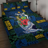 Solomon Islands Meri Kirihimete Quilt Bed Set Funny Santa Riding Shark - Polynesian Pride