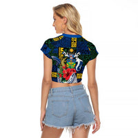 Solomon Islands Meri Kirihimete Raglan Cropped T Shirt Funny Santa Riding Shark - Polynesian Pride