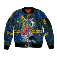 Solomon Islands Meri Kirihimete Sleeve Zip Bomber Jacket Funny Santa Riding Shark - Polynesian Pride