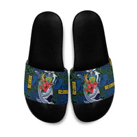 Solomon Islands Meri Kirihimete Slide Sandals Funny Santa Riding Shark - Polynesian Pride