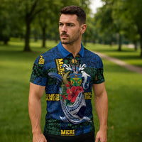 Solomon Islands Meri Kirihimete Zipper Polo Shirt Funny Santa Riding Shark - Polynesian Pride