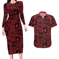 Black Tonga Kilisimasi Fiefia Couples Matching Long Sleeve Bodycon Dress and Hawaiian Shirt Pacific Patchwork Xmas Vibes - Polynesian Pride