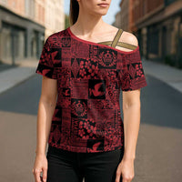 Black Tonga Kilisimasi Fiefia Cross Shoulder Shirt Pacific Patchwork Xmas Vibes - Polynesian Pride